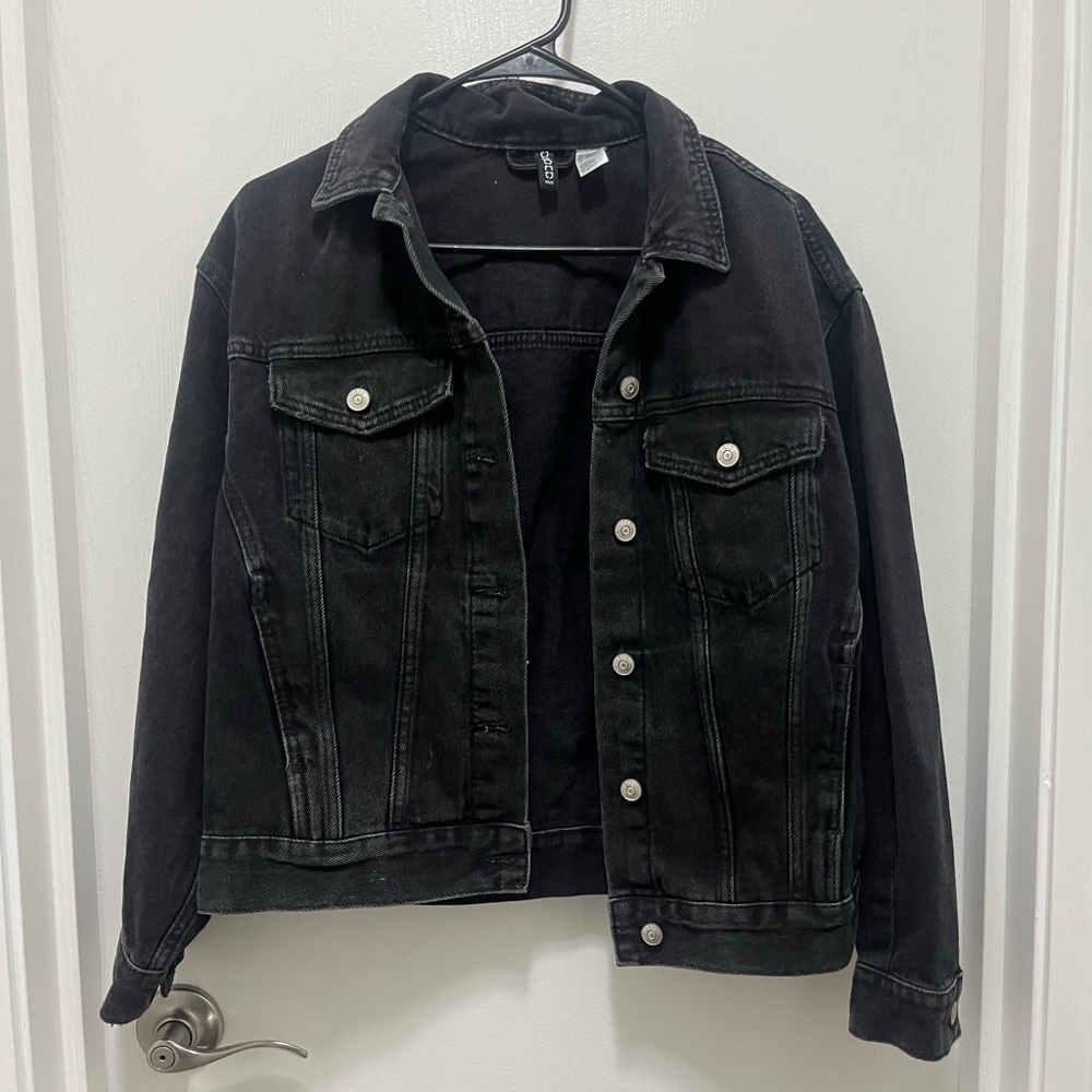 H&M Washed Black oversized denim jacket